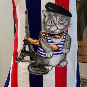 Source Unknown Cat Apron with Red, Blue and White Stripes